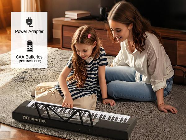 61 Key Piano Keyboard Electric Piano with Light-Up Keys 255 Tones Rhythms Smart Learning System Headphone Microphone Keyboard Stand Stool Stickers Complete Set for Beginners