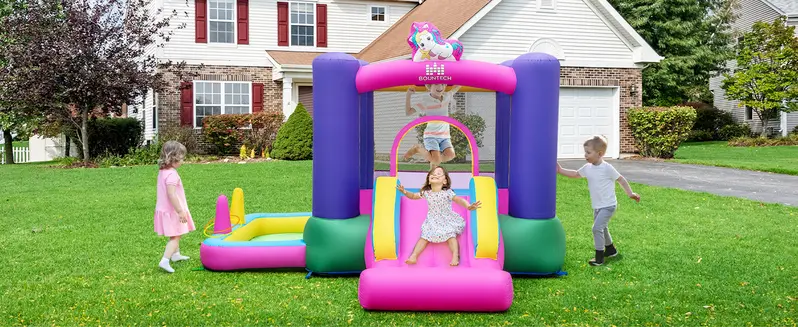 Costway Inflatable Bounce House with Ball Pit, Bouncy House for Kids Indoor Outdoor w/Basketball Hoop, 480w Blower, Mini Bounce House with Slide for Boys Girls Backyard Birthday Party Gifts
