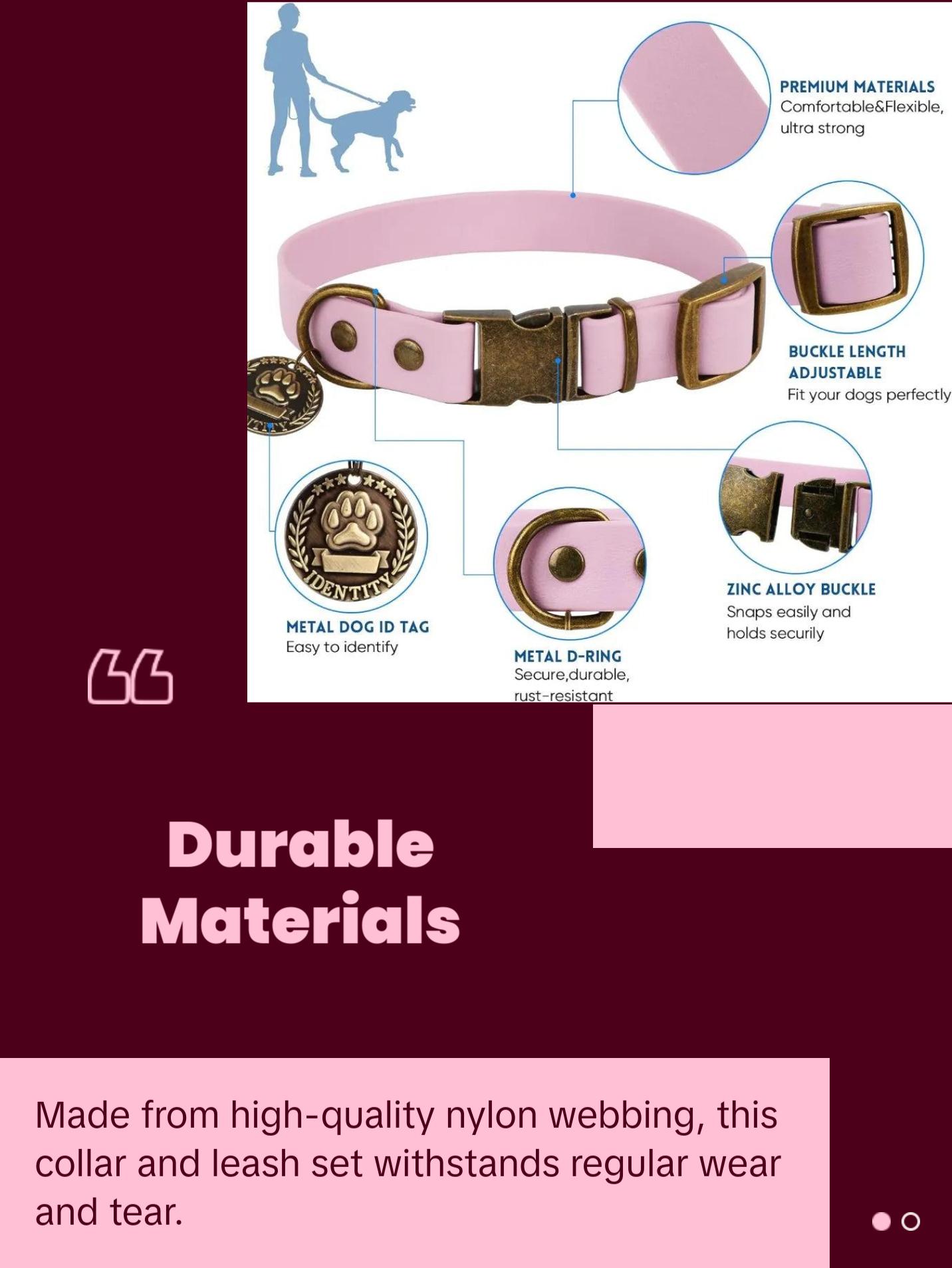 Dog Collar and Leash Set Combination Adjustable Durable Pet Collar with Dog Leash