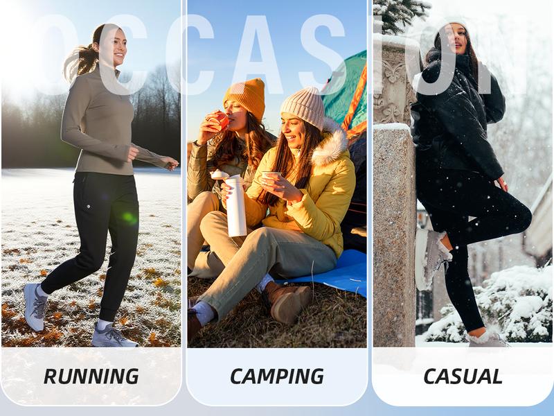 G Gradual Women's Fleece Lined Joggers Hiking Pants 4 Zipper Pockets High Waisted Water Resistant Winter Running Sweatpants