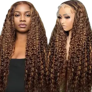 Honey Blonde 13x6 Deep Wave Lace Front Wigs Human Hair 30 inch 4/27 Highlight Ombre Deep Wave HD Transparent Lace Front Wigs