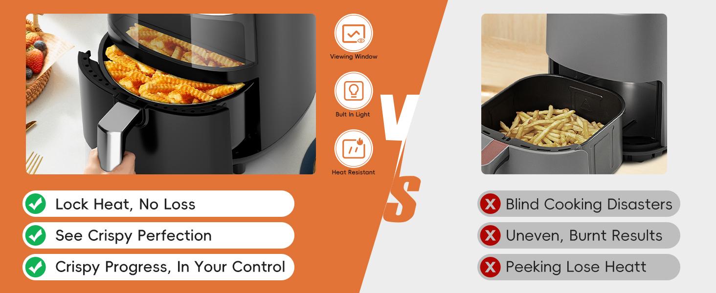 【NewYear2026】WHALL Air Fryer 4 Quart Capacity with View Window,  9-in-1 Digital Color Touchscreen, Nonstick Basket, Roast, Bake, Broil, Dehydrate & More, Dishwasher Safe, Less Oil, 12 Presets, New Year Gift