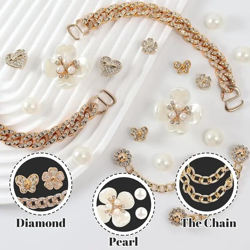 Bling Shoe Charms Set, Pearl Flower & Crystal Rhinestone Accessories for Women’s Clogs and Shoes, Cute Decoration for Party &  Valentine's Day Gift