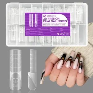 Gelike EC Dual Forms for Builder Gel Square Space French Dual Nail Form 15 Sizes 120PCS Reusable 20+ Times Clear 3D Acrylic Molds Kit with Straight Side C-curve for Polygel and Extension Gel - Fancy, Salon