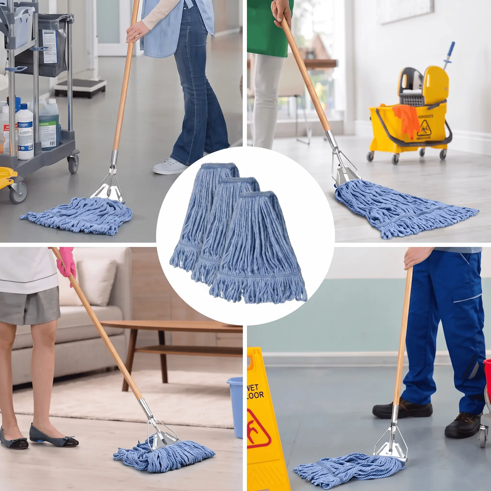 Heavy-Duty Cotton Mop Head Replacement – Commercial Looped-End Wet Mop Refill, 3-Pack