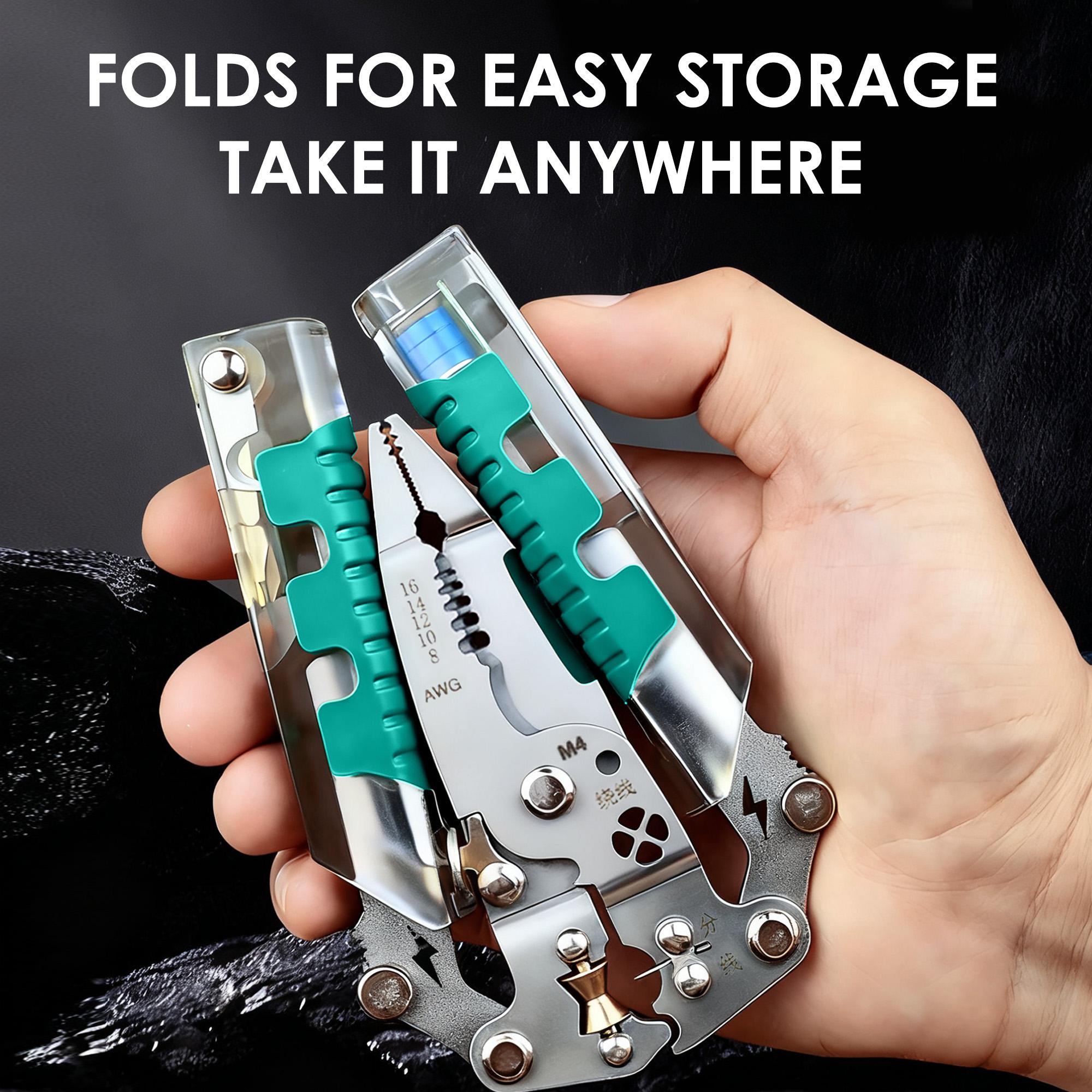 16 in 1 Professional Multi - Function Pliers with Flathead & Phillips Screwdrivers, Wire Stripper, Crimper, Hex Key Wrench, Bolt Cutter, Voltage Tester, Cable Cutter, Wire Spooler, Puncture Knife, Precision Wire Cutter, Hex Socket, Insulated Grip