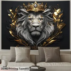 Luxurious Lion Crown Tapestry, Polyester Wall Art for Living Room, Bedroom, Office, Party Decoration, Creative Gift Choice, Wall Hanging Tapestry