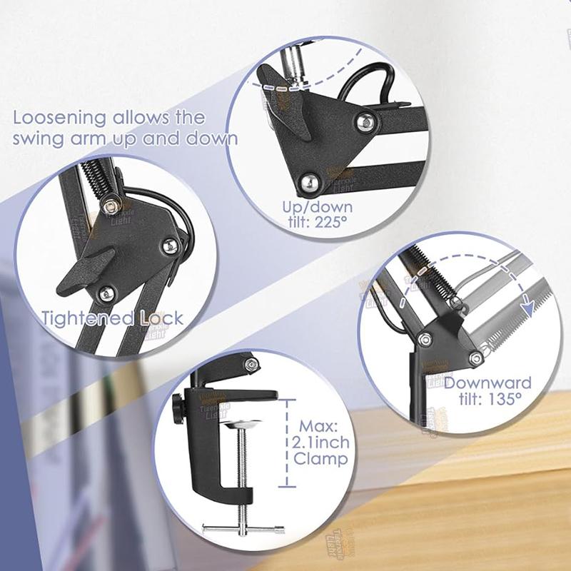 LED work light 6000K with desktop stand, adjustable height/angle, with 96/144 high-bright white light beads and USB plug and switch and 150cm power cord, suitable for workshop, warehouse, office desk lighting.