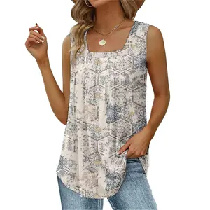 Women's Lightweight Floral Blouse Square Neck Pleated Design for a Flowy, Comfortable Summer Style