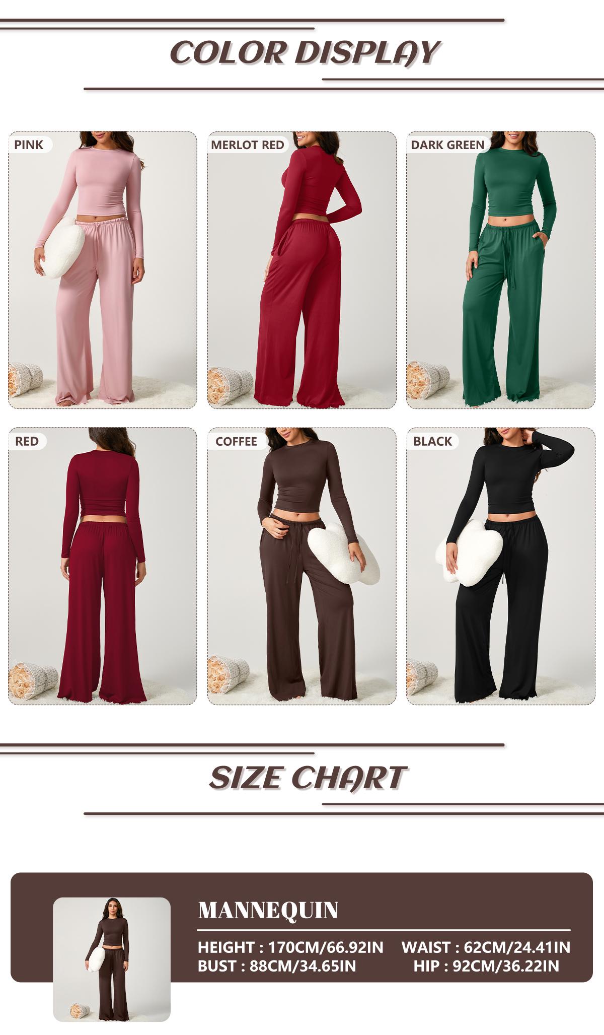 TimeOFF Women's 2-Piece Activewear Set Long-Sleeve Crop Top & Wide-Leg Pants Stretchy Fabric for Yoga Leisure Daily Active Scenarios Workout Running Clothes