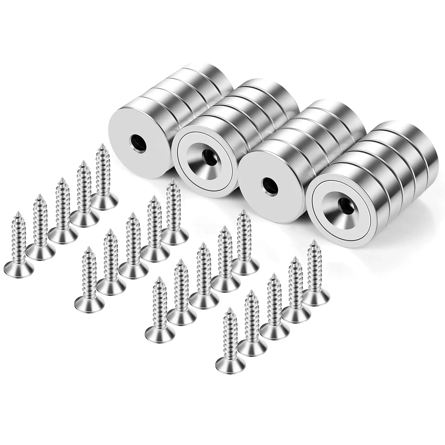Magnets with Screws,40lbs+ Heavy Duty Rare Earth Neodymium Mounting Magnets with Holes, Countersunk Round Disc Industrial Magnets for Wall Mounting, 20 Pack