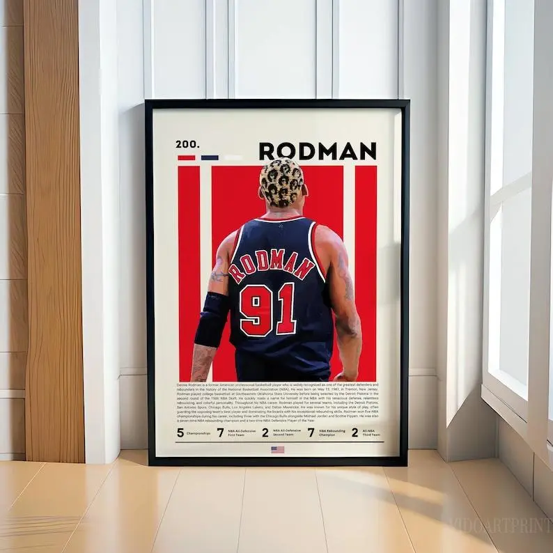Dennis Rodman Poster, Basketball Legends Poster, Sports Poster, Motivational Poster, NBA Decor, Fitness Poster, Man Cave Art, Gift For Him