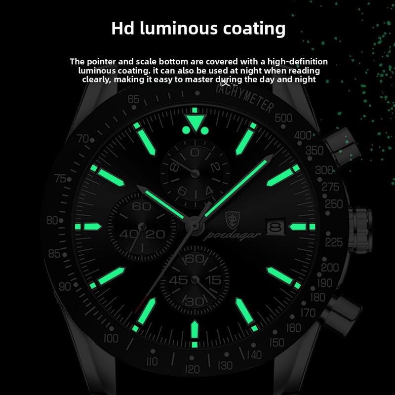 Luxury Men's Quartz Watch – Multifunctional Steel Strap with Countdown, Chronograph & Small Three-Hand Trendy All-match & Exquisite Watch for BirthdayGift with Box Modern Fashionable Wristwatch