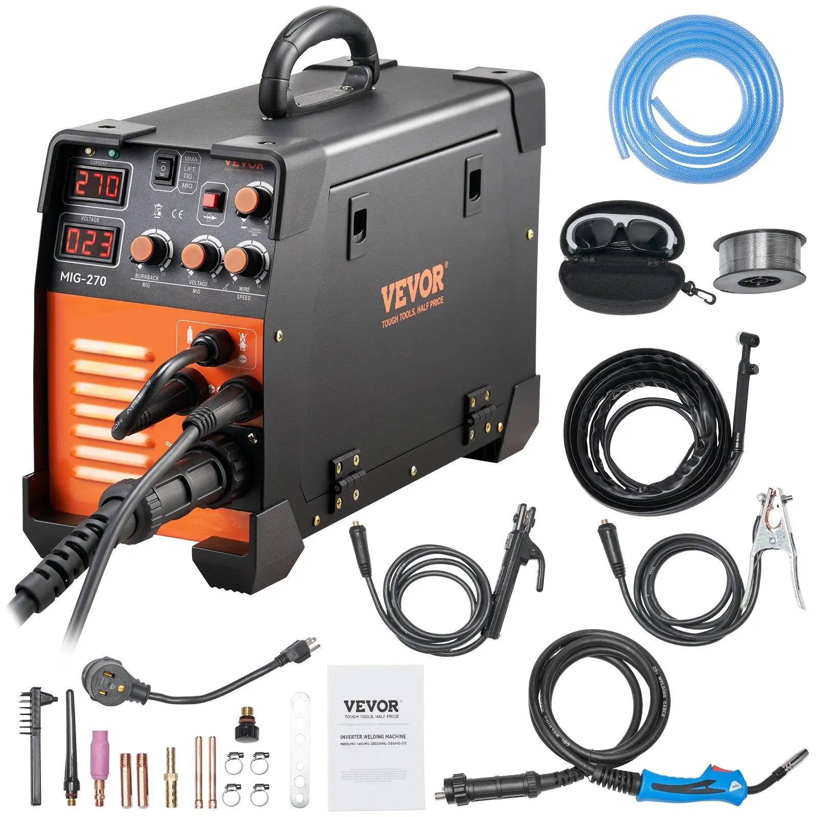 【Summerfinds】VEVOR MIG Welder, 130-270A Flux Core Welder, 3 in 1 Combo MMA/MIG/LIFT TIG Welder Machine, Portable MIG-130 Welding Machine IGBT Inverter, Automatic Wire Feeding Welder for Stainless Steel