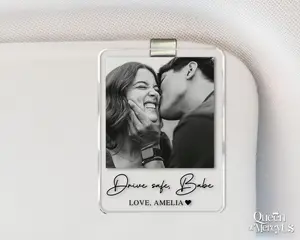 Personalized Couple Photo Car Visor Clip, Drife Safe Gift, Valentines Day Gift For Boyfriend Husband, Drive Safe I Love You Sun Visor