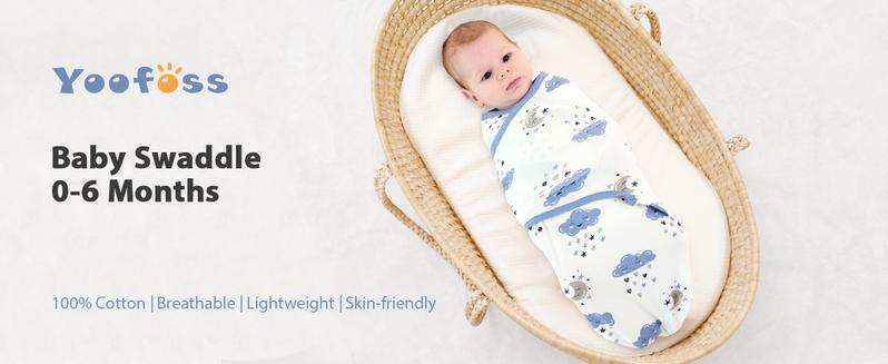 Yoofoss Baby Swaddles for Newborns 100% Cotton, Adjustable Swaddle 0-6 Months 3 Pack Newborn Swaddle Sack, Breathable Soft