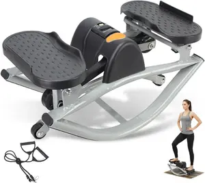 Rocking Steppers for Home Exercise, 3D Motion Stair Stepper with Resistance Bands for Legs Workout & Low-Impact Balance, 330 lbs Load Capacity Exercise Equipment with Digital Display,Foot and Leg Massage(Gray/Black)