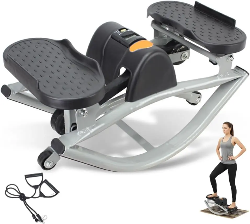 Rocking Steppers for Home Exercise, 3D Motion Stair Stepper with Resistance Bands for Legs Workout & Low-Impact Balance, 330 lbs Load Capacity Exercise Equipment with Digital Display,Foot and Leg Massage(Gray/Black)
