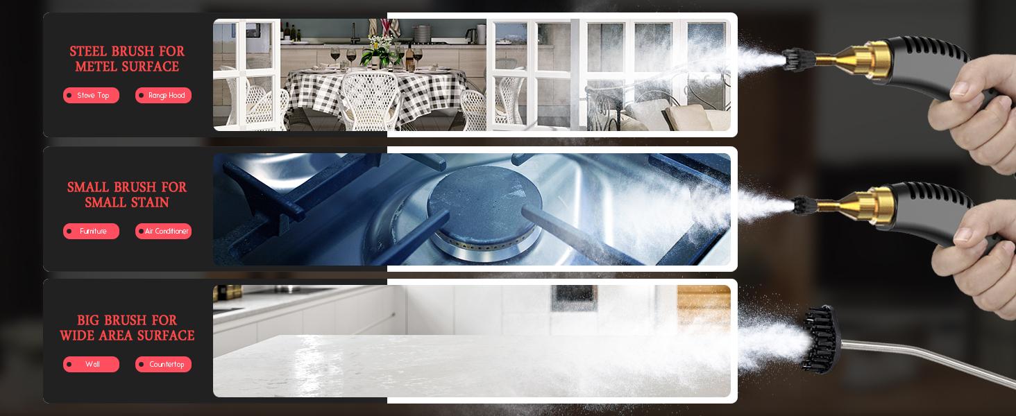 2500W Portable Handheld Steam Cleaner High Temperature Pressurized 2.2m Flexible Spray Gun 3 Brush Heads for Kitchen Bathroom Car