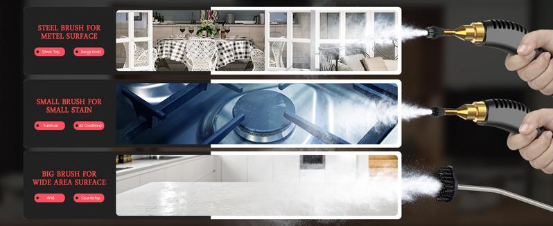 2500W Portable Handheld Steam Cleaner High Temperature Pressurized 2.2m Flexible Spray Gun 3 Brush Heads for Kitchen Bathroom Car