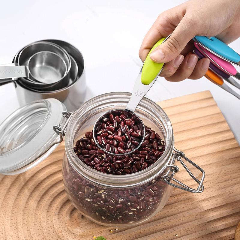 Colorful 5-Piece Measuring Spoon Set with Comfortable Silicone Grip Handles for Accurate Liquid Measurement stackable cup