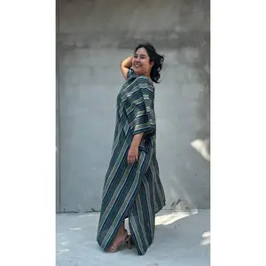 Ella Plus Size Cotton Kaftan with Jade Stripes