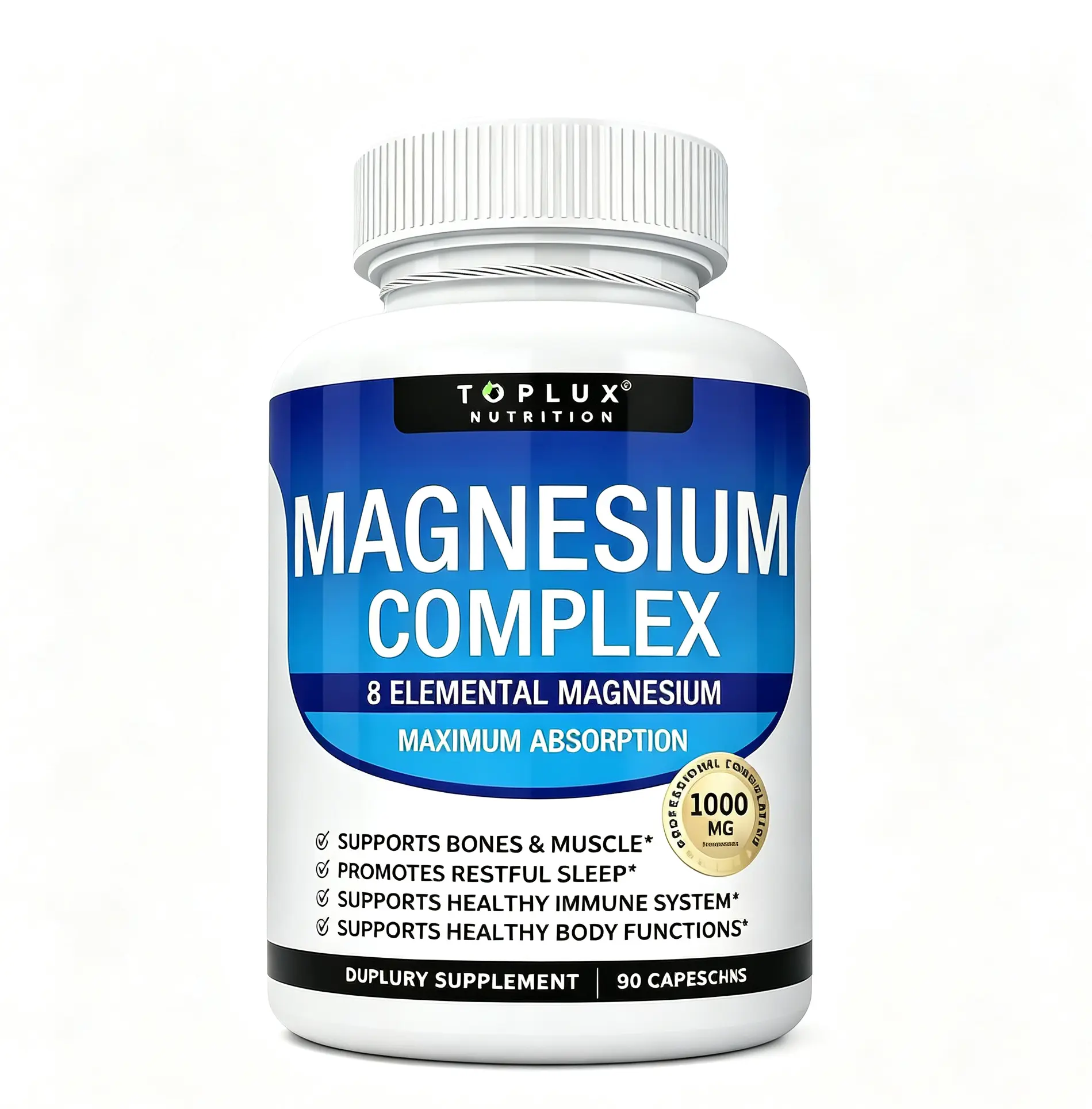 Magnesio Complexfor Women,8 in 1 Elemental MagnesiumComplex,1000mg - 90 Capsules Health foodGlycinateCitrate,Malate for Easy Absorption, SupportsRelaxation,Sleep, Muscle Function & Bone HealthComfortable
