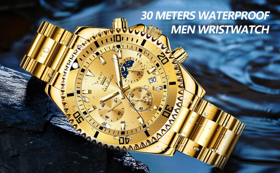OLEVS Mens Diamond Business Dress Analog Quartz Stainless Steel Waterproof Luminous Date Two Color Luxury Casual Watch
