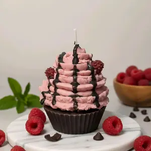 Dark Chocolate Raspberry Truffle Dual-Scented Cupcake Candle, Hand-crafted Personalized Gift