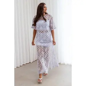 Yonder Sheer Panel Lace Maxi Skirt - Purple