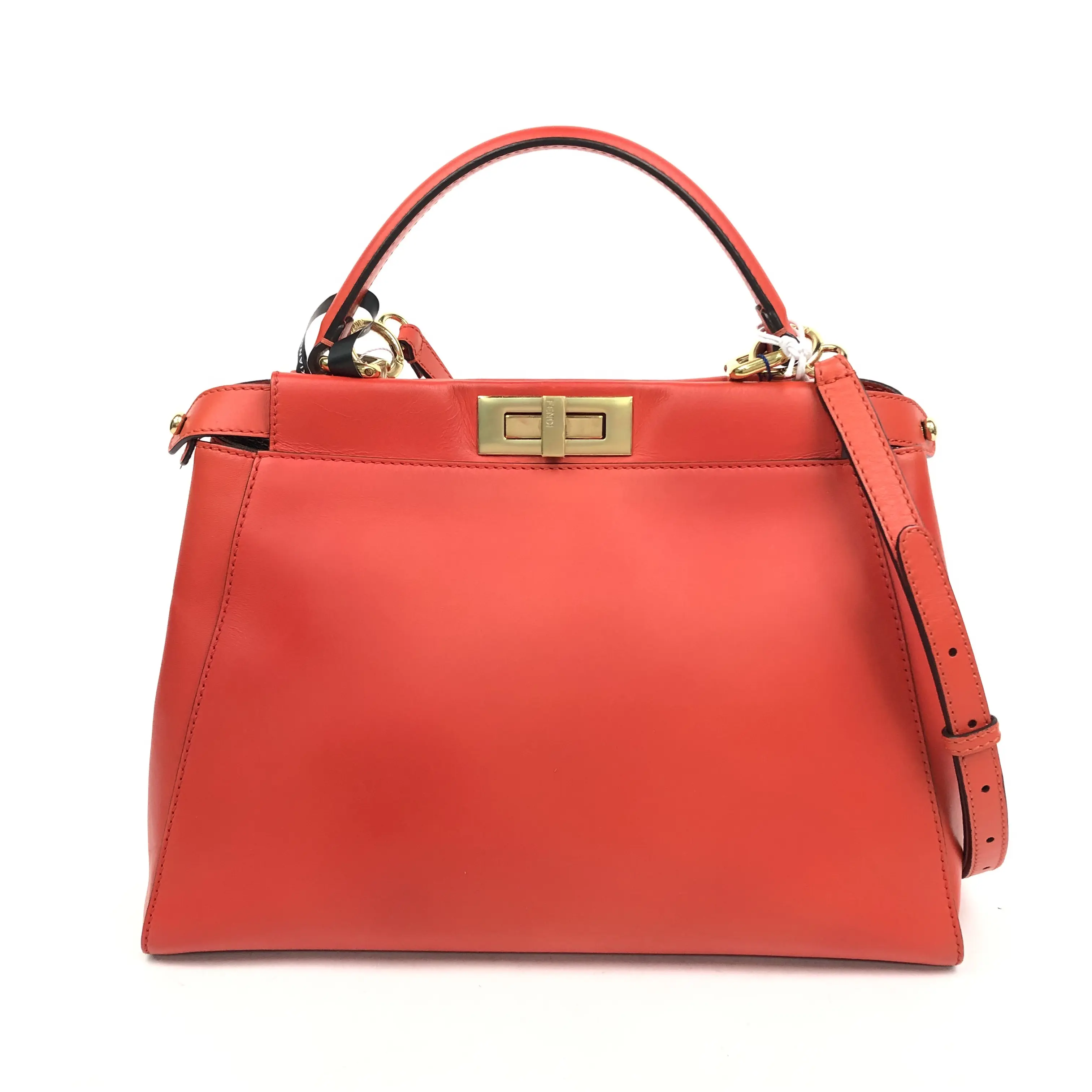 Pre-owned FENDI leather Tote Bags Shiny Nappa Petite Peekaboo I SEE U Satchel Papavero JV00134 NO2