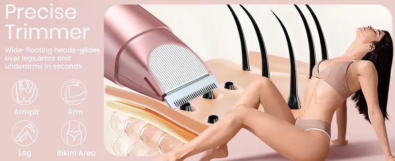 Akunbem 2 in 1 Women's Electric Shaver Dual Head Bikini Trimmer IPX7 Waterproof Wet Dry Use Body Hair Trimmer Facial Hair Remover for Bikini Underarm Leg Arm Body Face