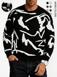 #Springfresh Men's Knitted Long Sleeve Sweater Crew Neck Y2K Graphic Casual Regular Fit Jumper for Fall & Winter Stylish Breathable Pullover Sweater Menswear Outfit Stylish Tops Grey Chinos Aesthetic Loose Fit Crewneck Fashionable Knitwear SpringStatement