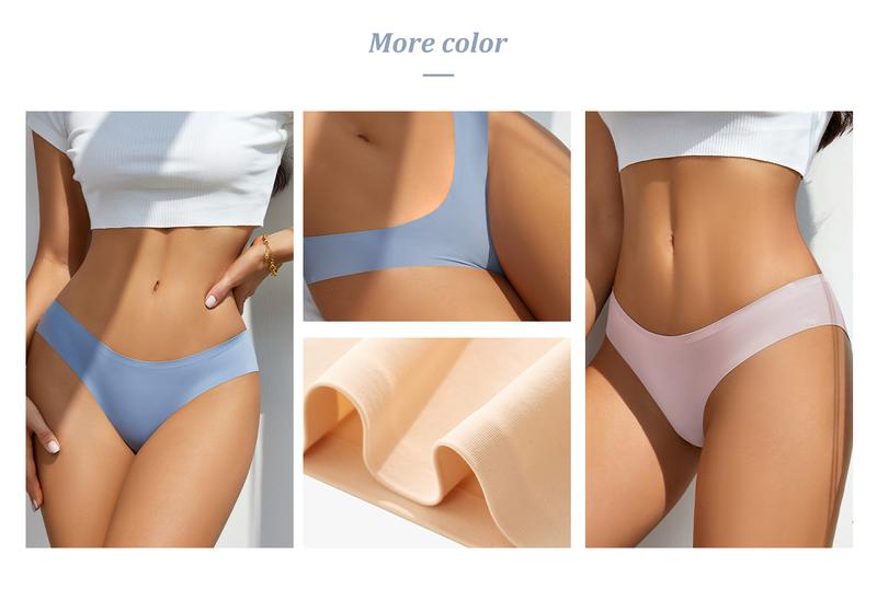【WITH FREEBIE】Women's Seamless Bikini 5 Pack No Show Soft Breathable Underwear Comfy Minimalist Bridal Basic Nylon Underwear for Everyday Wear Spaghetti Strap panties