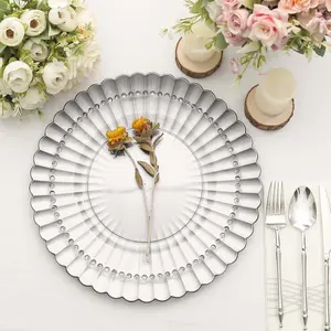6-Pack Plastic Charger Plates 13" Round Silver with Scalloped Shell Pattern - Coastal Inspired Disposable Charger Tableware