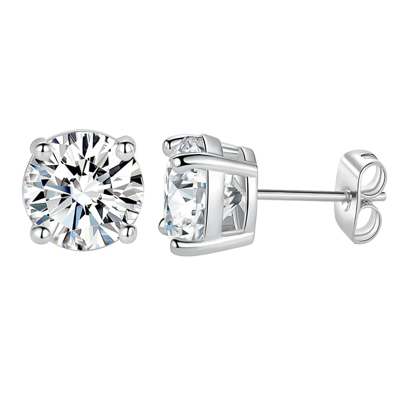 6MM Round Cubic Zirconia Stud Earrings Set, 4-Prong Setting Clear CZ Earrings for Men and Women, Hypoallergenic Classic Minimalist Jewelry