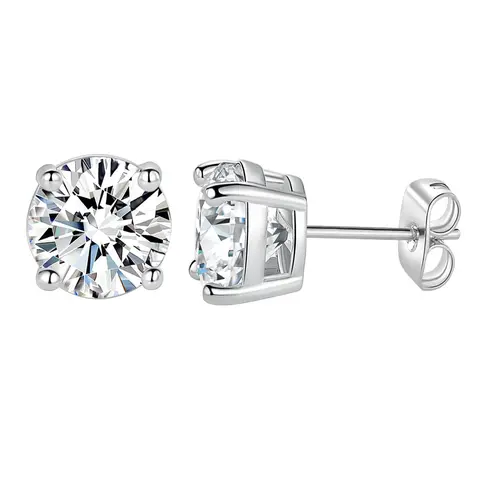 MDFUN 6MM Round Cubic Zirconia Stud Earrings Set, 4-Prong Setting Clear CZ Earrings for Men and Women, Hypoallergenic Classic Minimalist Jewelry