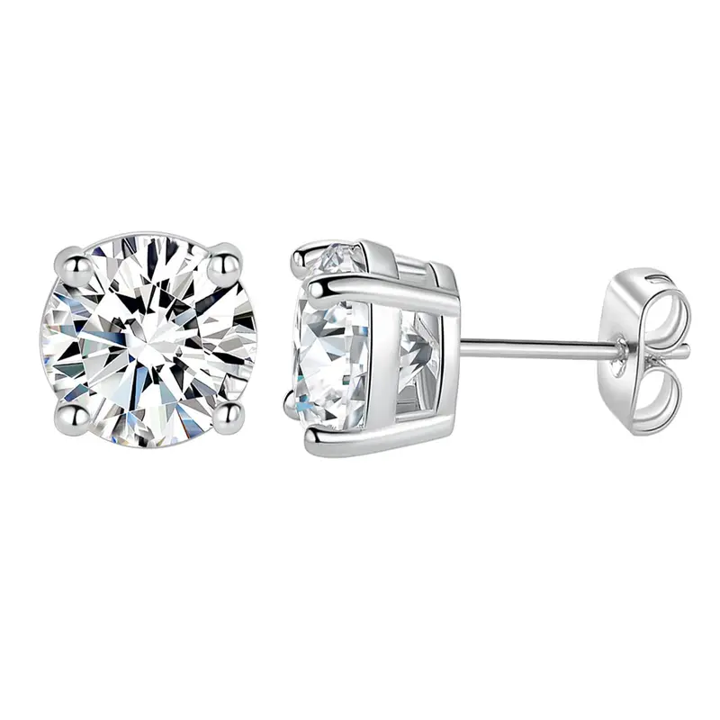 MDFUN 6MM Round Cubic Zirconia Stud Earrings Set, 4-Prong Setting Clear CZ Earrings for Men and Women, Hypoallergenic Classic Minimalist Jewelry