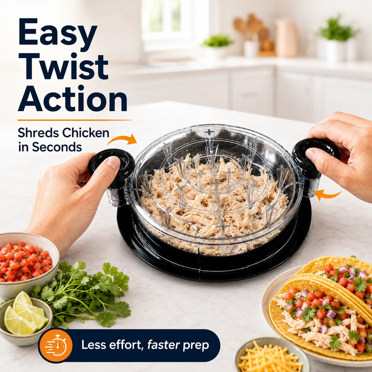 Premium Manual Chicken Shredder Bowl - Kitchen Utensils with Dual Handles, Transparent Design for Fast Prep, Meat Shredding, Tacos