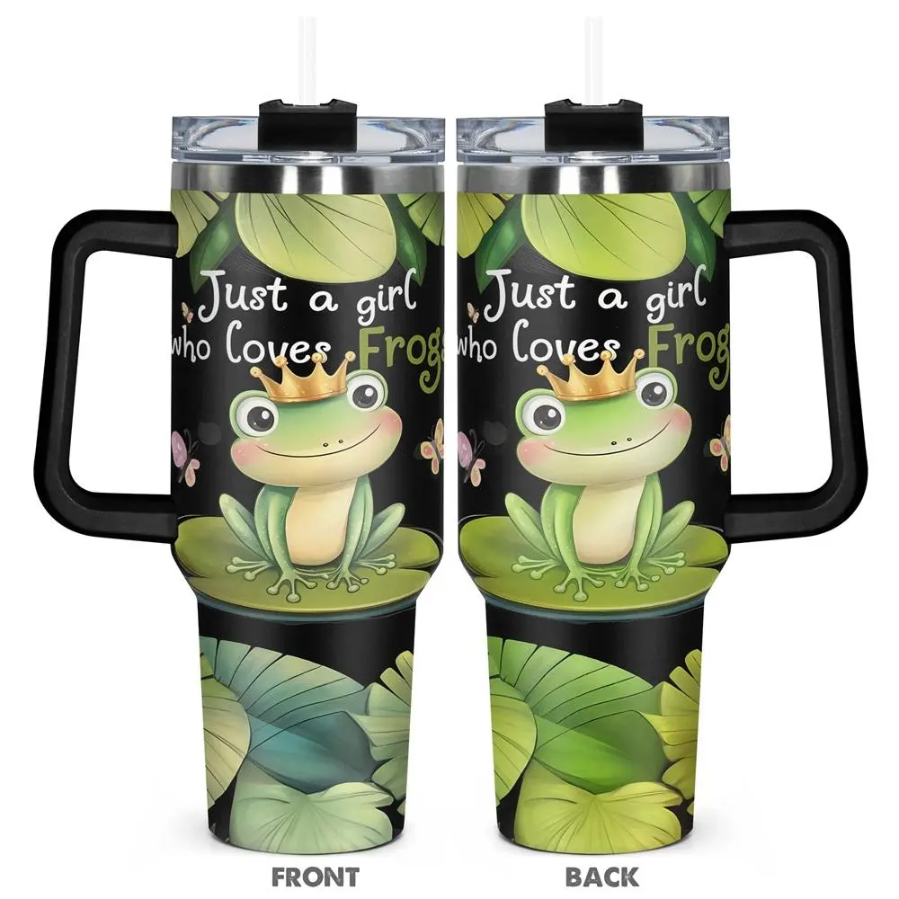 Frog Pattern Tumbler, 1 Count 40oz Stainless Steel Water Bottle with Straw, Insulated and Durable, Gift for Any Occasion, Drinkware