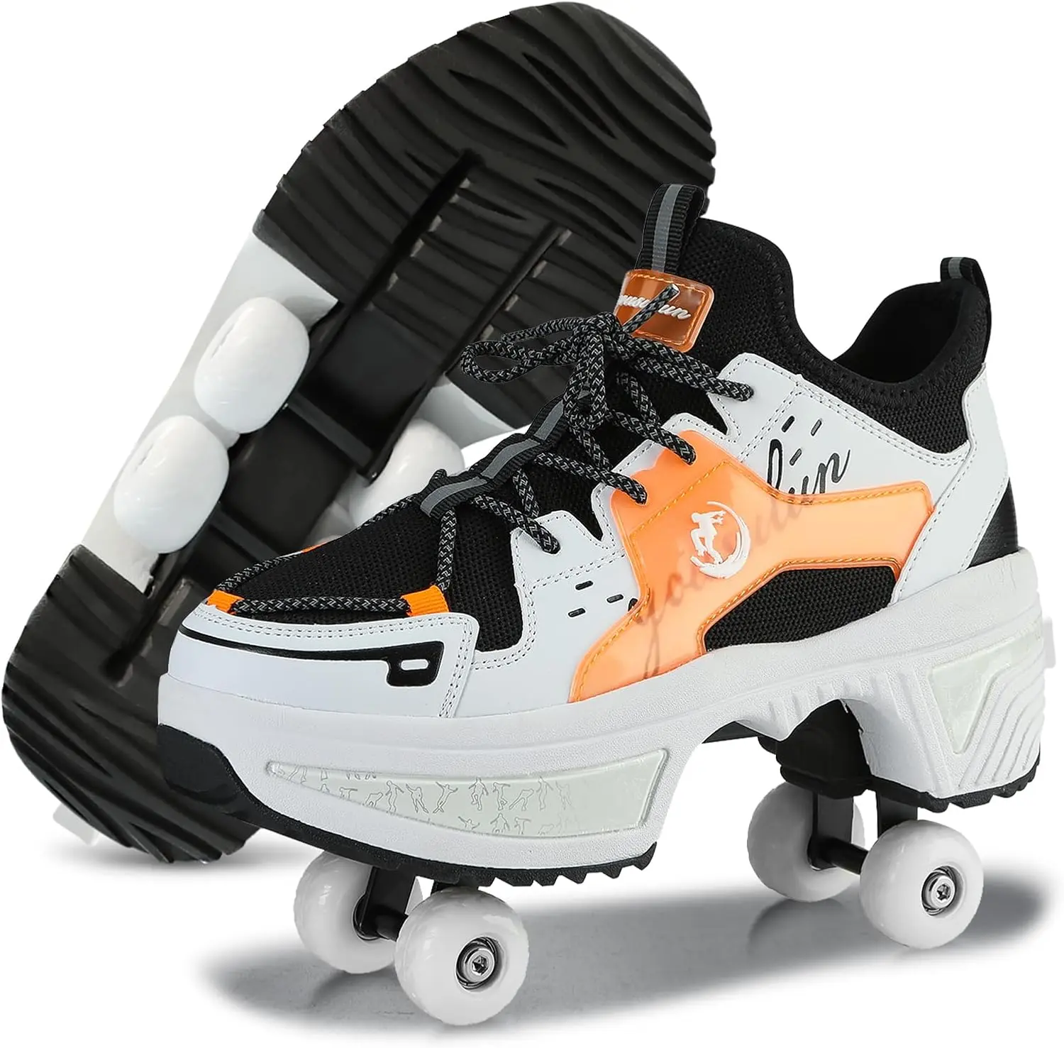 Yousulun 2-in-1 Deformation Roller Skate Shoes for Men & Women, Multi-functional Sneakers with 4 Retractable Wheels for Skating, Rollerskates, With Wheels, Multifunctional Roller Skates, Rubber, Laces, Riding