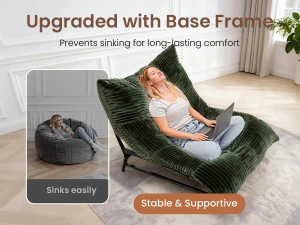 【versatile】Oversized Bean bag chair lazy sofa with base, 4 in 1 Convertible Bean Bag Couch with Base, Comfy Boneless Couch, soft and Comfortable Recliner Sofa Bed with Removable Upholstery for Living Room, or Bedroom