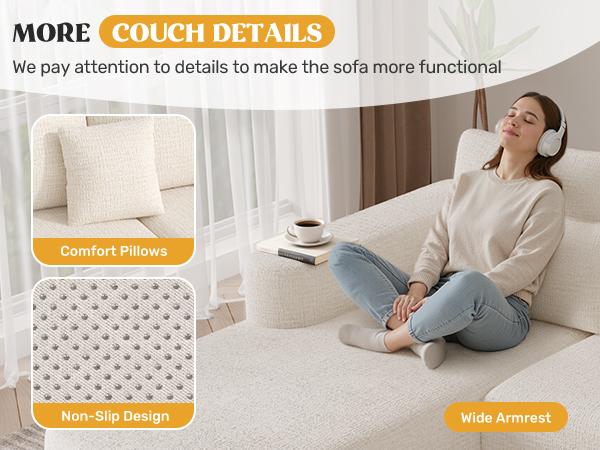 【2 Packages shipping】112" Modular Curved Cloud Couch, Oversized Couches for Living Room, Modern Boneless Sectional Sofa with Deep Seat, Chenille Foam Couch, No Assembly Required, Beige, 1PCS