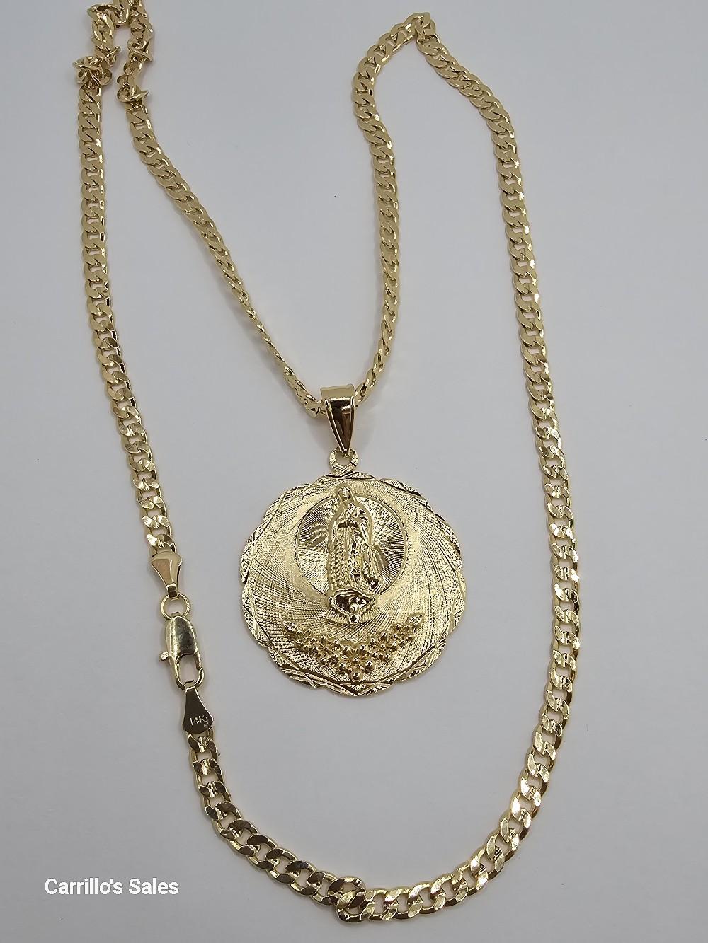 VIRGIN MARY with flowers  Cuban necklace style gold-plated beautiful design no fade no tarnish just don't take long showers with them gold over stainless