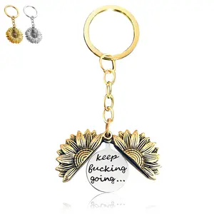 Sunflower Keychain Inspirational Gifts for Women Men Birthday valentines Gifts for Best Friend Student Graduation - Keep Fucking Going Keychain