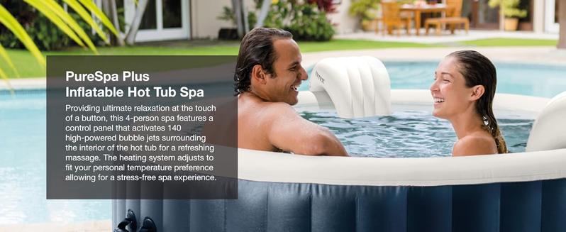 Intex PureSpa Plus 4-6 Person Inflatable Round Hot Tub Set with 170 Air Jets Electronic Control Panel & Blue LED Lights