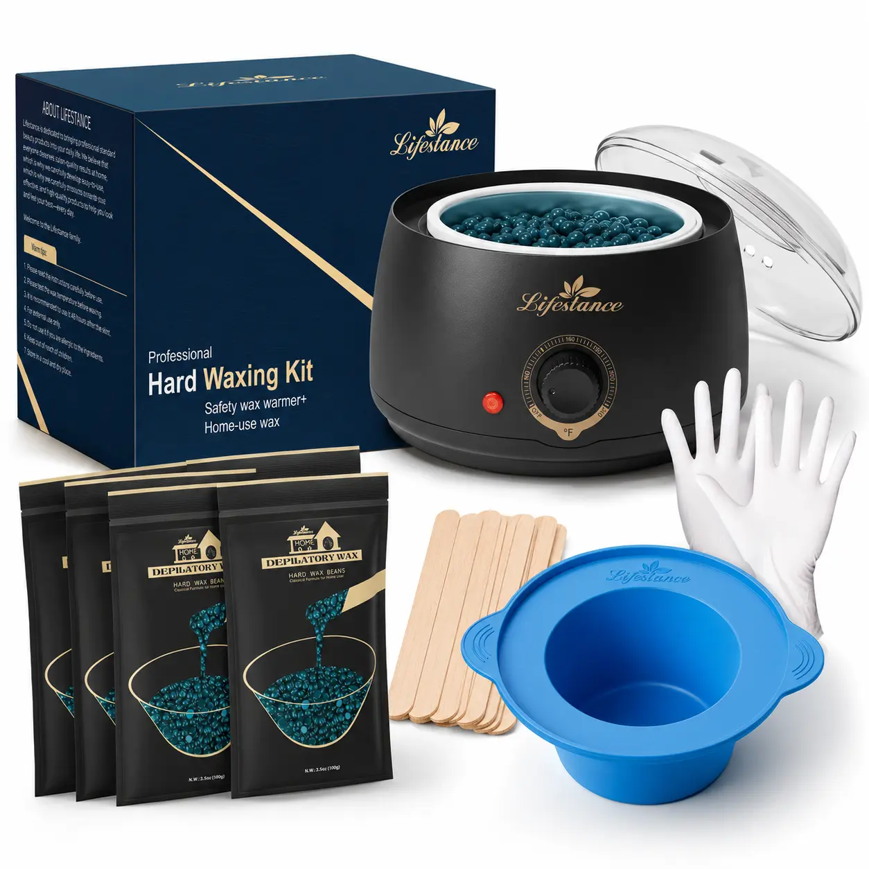 Lifestance Beginner Home Waxing Kit with Wax Warmer Machine & Silicone Beads, Smooth Body Care Hair Removal for Sensitive Skin, Brazilian Bikini, Wax Beads