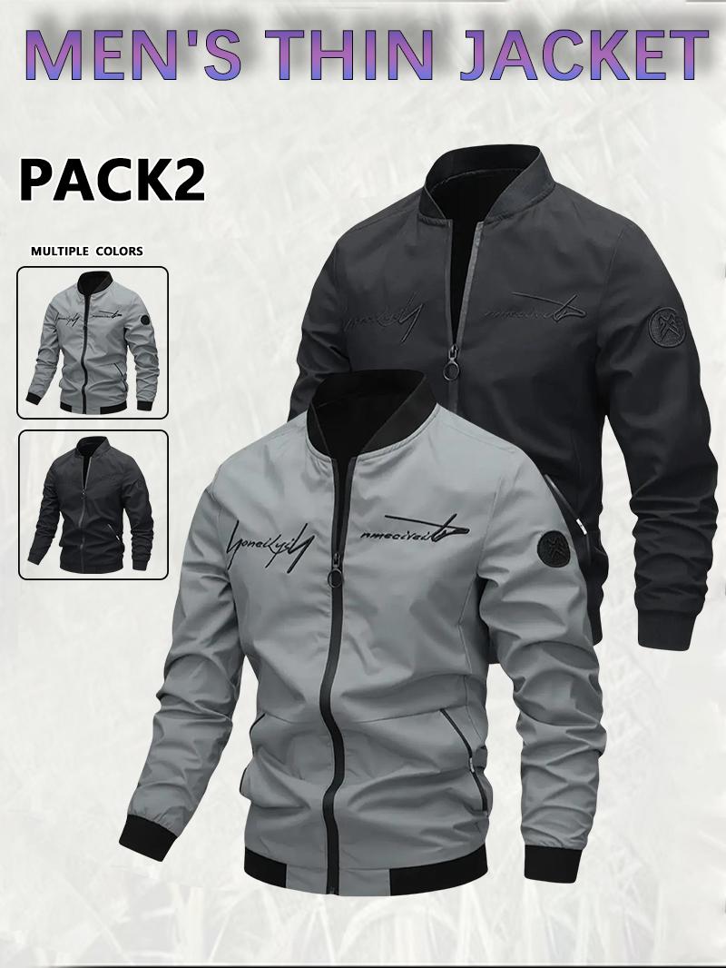 Men's Casual Windproof Jacket Outdoor Mountaineering Camping Polyester Personalized Letter Embroidered Pilot Jacket Beige Grey Qh Long Sleeve Zippers