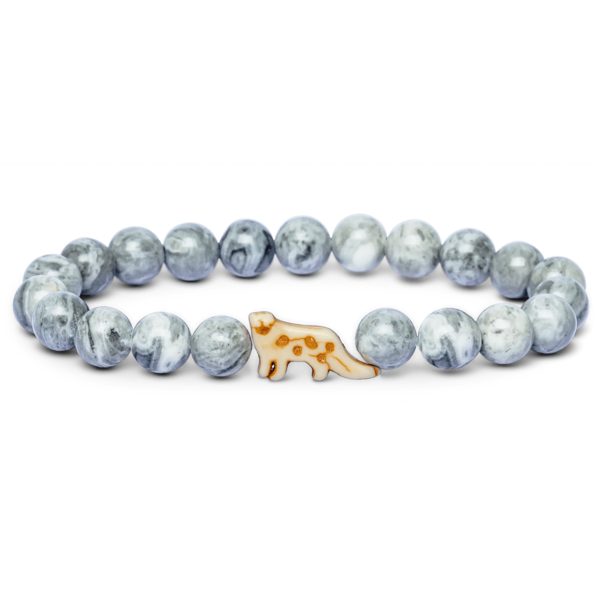Fahlo Snow Leopard Bracelet - Handmade Nature Crystal Crushed Stone Stretch Fit Band (7-7.5 In), Unique Piece with QR Code Tag, Tracks Real Animal, Supports Wildlife Conservation, Unisex One Size, Gift for Animal Lovers, Choking Hazard Small Parts Note