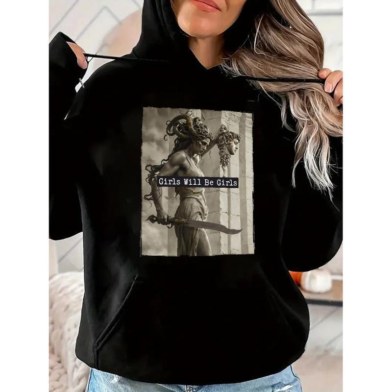 Mythology - Inspired T - Shirt: "Girls Will Be Girls" with a Powerful Medusa - like Figure, Blending Ancient Legends and Modern Attitude